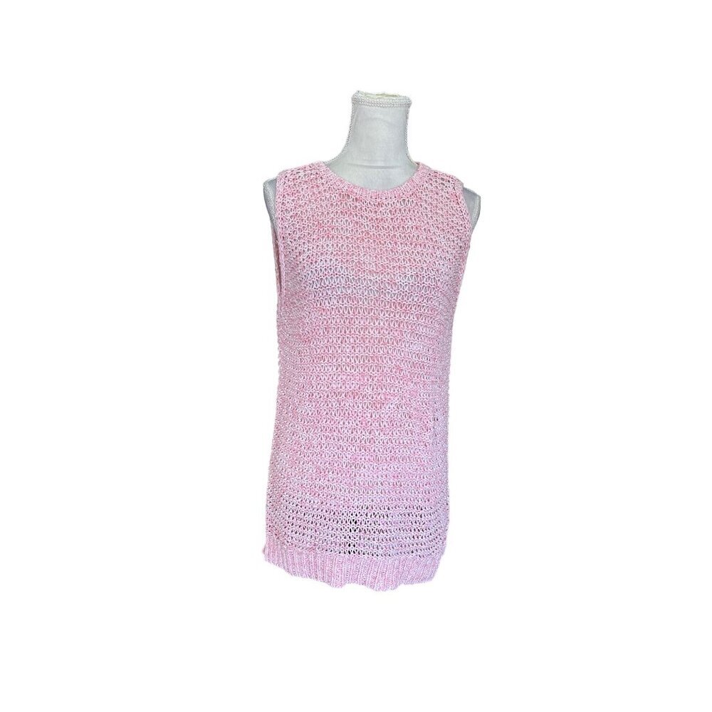 Lou & Grey Pink Open Knit Sleeveless Sweater Vest Top Size S Cotton/Nylon